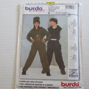 Kids activewear gym suit Burda sewing pattern 2648 vintage hoodie pants shirt